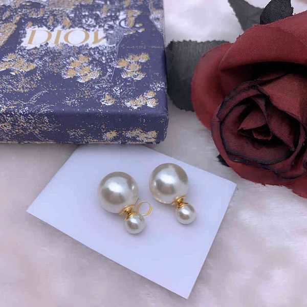 

new earrings women's pearl red same 925 silver needle high-end version light luxury earrings, Golden
