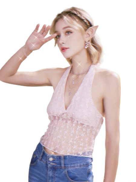 

romwe lace tie backless halter q1vg#, White