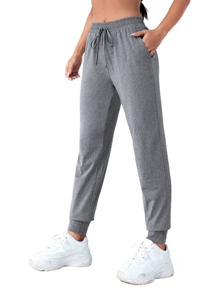

drawstring waist slant pocket sports sweatpants u2jy#, Gray