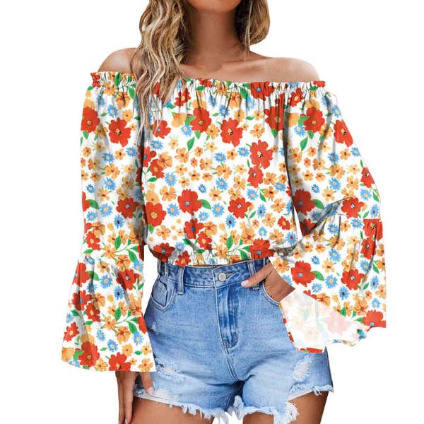 Frauen Top Sexy Bluse Schulterfrei Top Langarm Club Party Weißes Hemd Puffärmel Rüschen Tunika Crop Top Sommer Schlauchbluse L220705