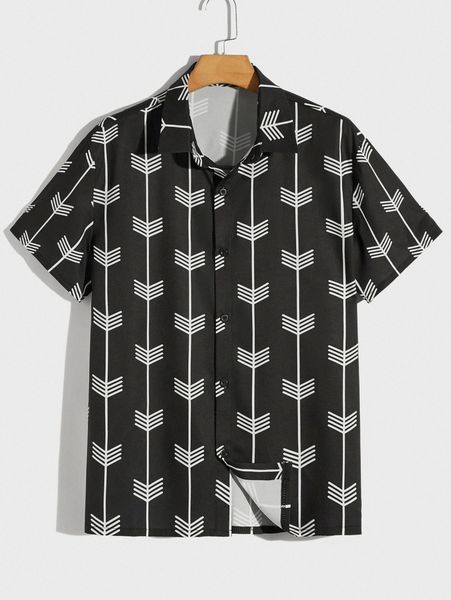 

romwe guys allover print shirt g3zk#, White;black