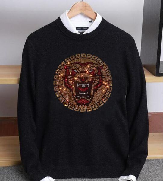 

young new brand sweater rhinestone luxury solid clothing for man, White;black
