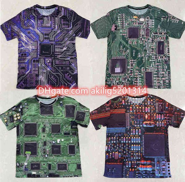 T-shirt hip-hop con chip elettronico Uomo Donna T-shirt oversize stampata a macchina 3D T-shirt manica corta estiva stile Harajuku T-shirt taglia M-5XL