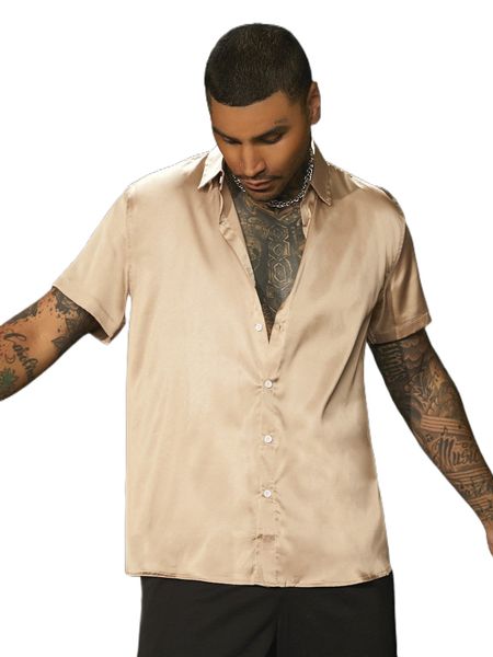 

men solid button up satin shirt z6nq#, White;black