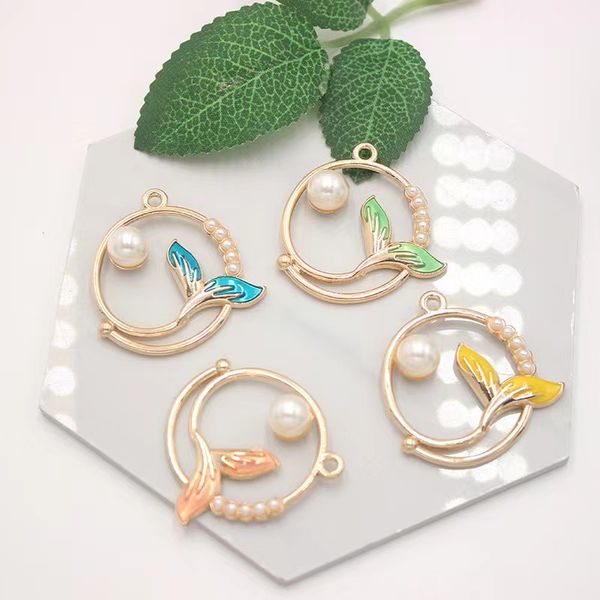 

20pcs enamel mermaid tail charms with man-made pearl alloy round pendant bracelet jewelry making accessory 31*29mm, Bronze;silver