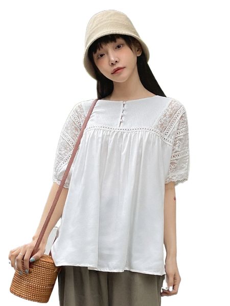 

dazy lace panel batwing sleeve high low blouse o7xq#, White