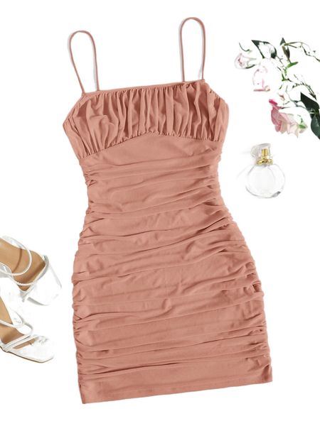 

ruched mesh cami bodycon dress k27s#, Black;gray