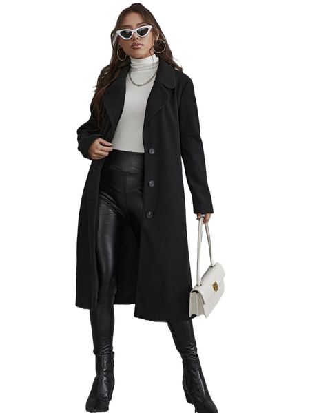 

lapel neck overcoat without belt w6jn#, Black