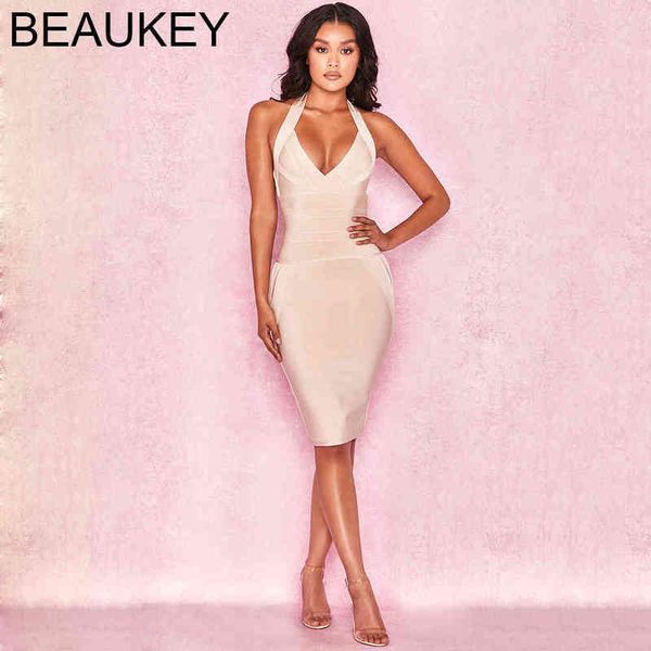 

bandage dress beige color v neck halter kneelength bandage dress womens party clubwear bandage dresses 210414, Black;gray