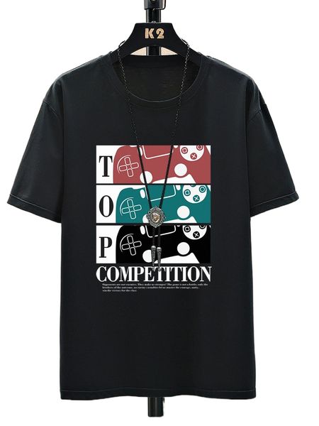 

men slogan & gamepad print drop shoulder tee w9i3#, White;black
