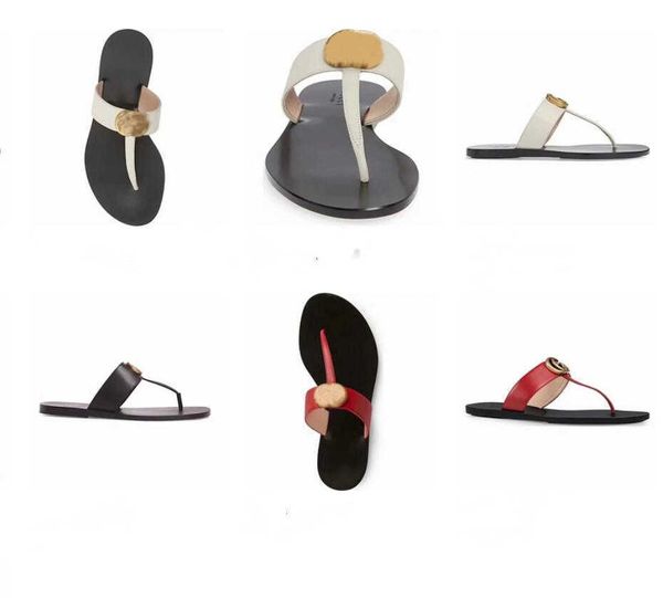 

designer slippers women men flip flops summer fashion couple flip-flops, classic metal buckle beach casual flats, Black