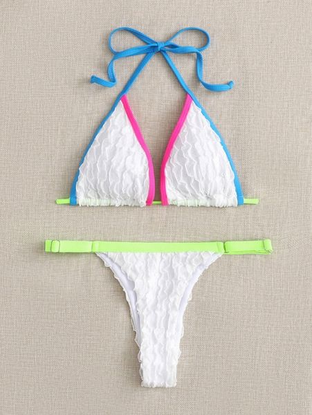 

binding trim halter triangle bikini swimsuit 00qn#, White;black