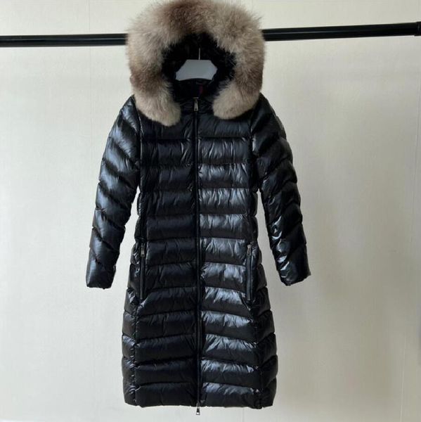 Europa Designer inverno para baixo jaquetas mulheres pato para baixo X-Long parkas ganso com cinto com capuz casaco de etiqueta branca com capuz grande pele de raposa parka roupas quentes