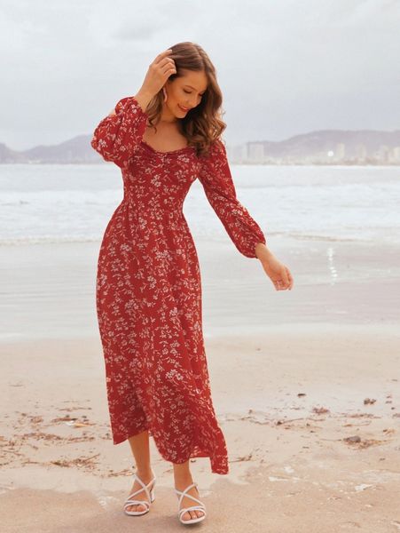 

allover floral ruched a-line dress v2qs#, Black;gray