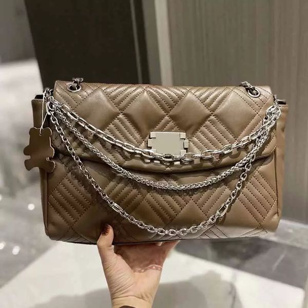

35cm ladies flap designer bags quality cowhide khaki black crossbody bags classic handbag silver-tone metal chains high capacity handbags sh