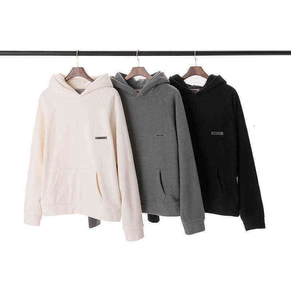 

essentials hoodie double-sided velvet high street loose men's and women's winter high street trend designer luxury thermal hoodies, Black