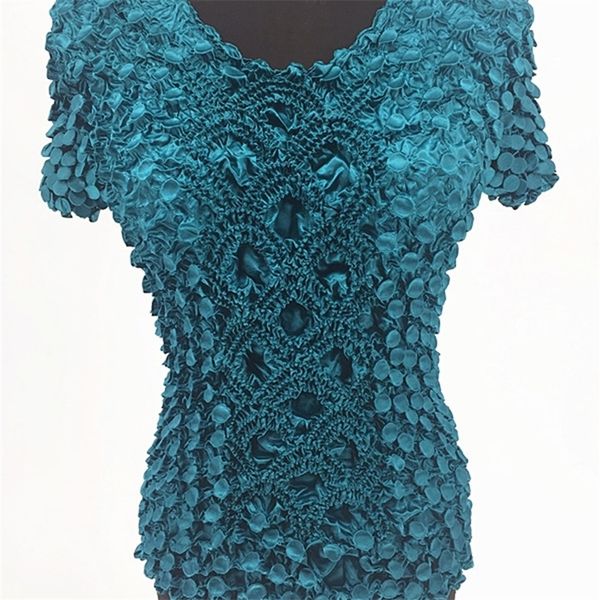 

women elastic popcorn short sleeve shirt coin shirts 210312, White