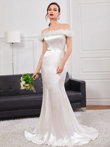 

off the shoulder fuzzy panel mermaid hem dress i324#, Black;gray