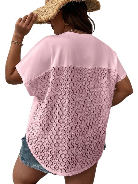 

plus contrast lace batwing sleeve q0vw#, Black