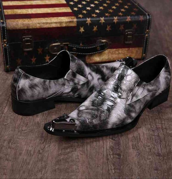 

style luxury british alligator pointed toe man metal tipped oxfords business leather high heels men's formal dress wedding shoes h129 k, Black