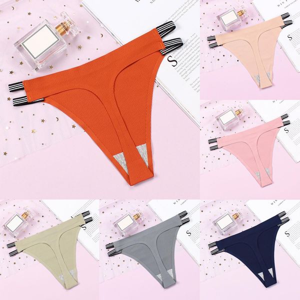 

1pc seamless thongs womens striped panties elastic waist thread underwear fashion hollow low t pants ropa mujer, Black;pink