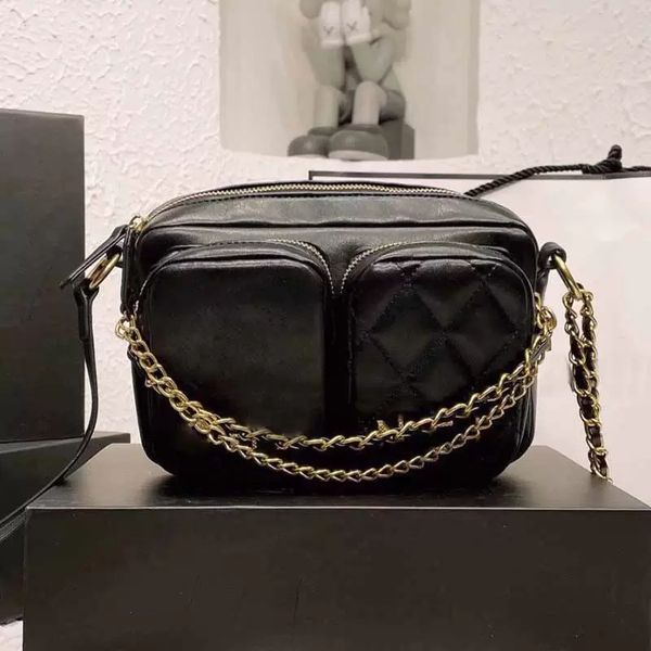 

classic precious women tote bags premium calfskin solid color crossbody bag luxury metal gold double chain zipper handbag ladies designer le
