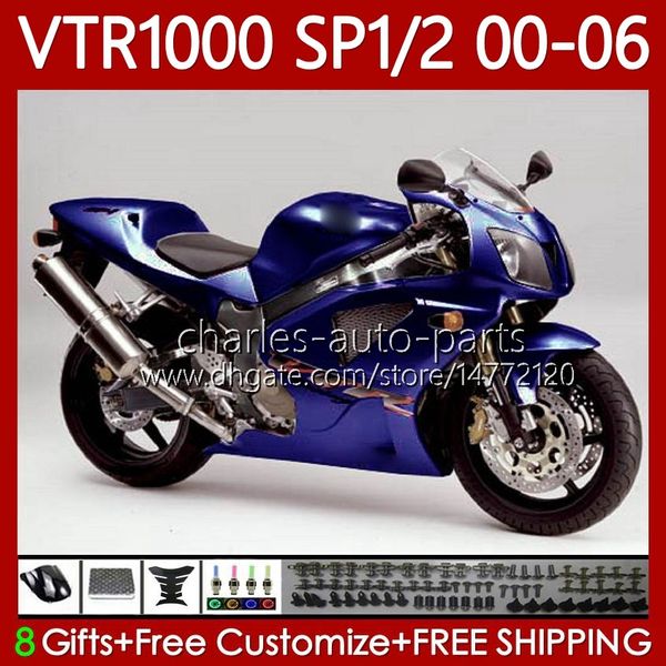 Комплект для тела для Honda VTR1000 RTV1000 RC51 00 01 02 03 04 05 06 Глянцевая синяя кузовная работа 123NO.49 VTR 1000 SP1 SP2 2000 2001 2002 2003 2004 2005 2006 VTR-1000 2000-2006