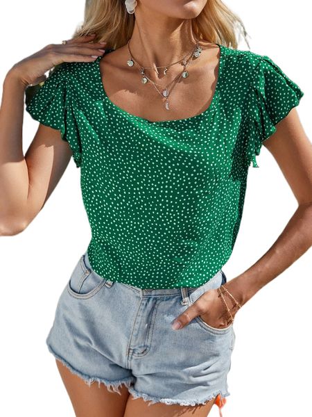 

polka dot print butterfly sleeve blouse y4tr#, White