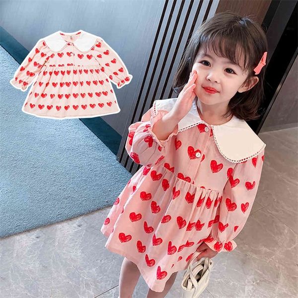 

dress for girls heart pattern girl child dress patchwork children party dresses spring autumn girls costumes kids 210412, Red;yellow