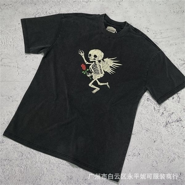 

designer mens skeleton t-shirts gallerydept angel rose antique short sleeve high street vintage loose casual tshirt men op lil, White;black