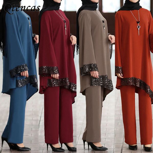 

two piece sets and pants muslim sets abaya dubai turkey dress ramadan moroccan kaftan islamic clothing musulman ensembles, Red