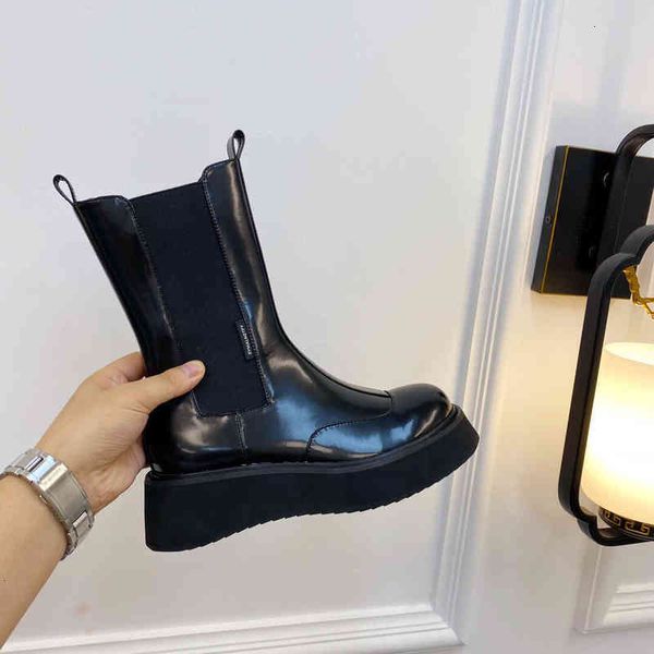 

chelsea women's boots boots winter shoes stretch leather calf flat bottom series, Black
