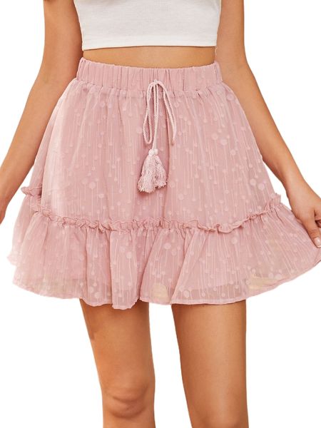 

tie waist ruffle hem skirt p6jf#, Black