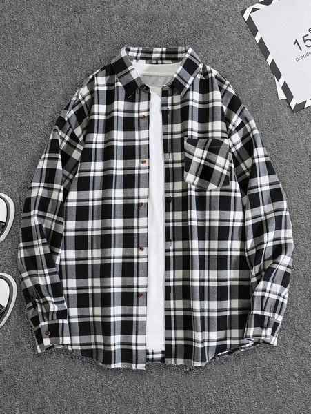 

men plaid print pocket patched shirt without tee i3sg#, White;black