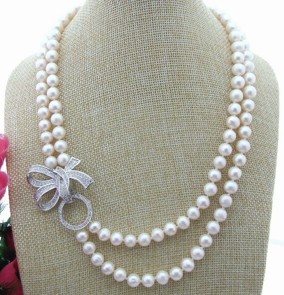 

2 strands natural white freshwater pearl necklace, Silver