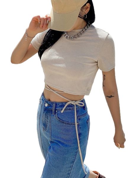 

dazy solid tie side rib knit crop tee z3ib#, White