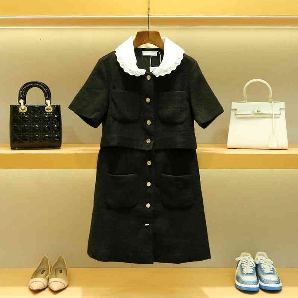 

s spring skirt women's dress doll neck tweed small black fragrance, Black;gray