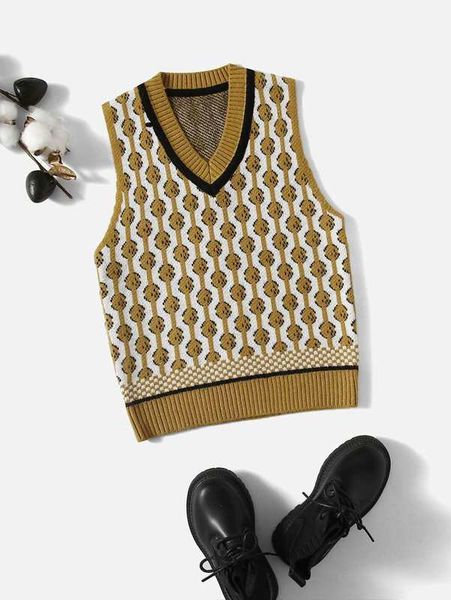 

toddler boys graphic & striped pattern sweater vest she01, Blue