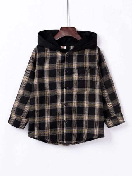

toddler boys plaid pocket front hooded coat she01, Blue;gray