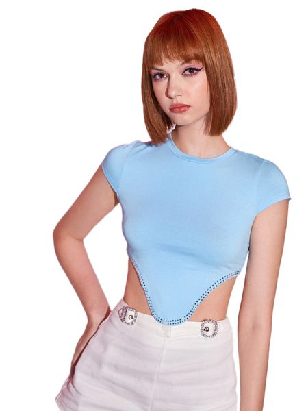 

rhinestone asymmetrical hem tee o4ux#, White