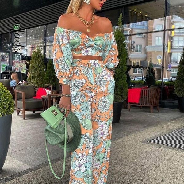 

wefads women fashion two piece sets print suits summer beach streetwear autumn 2 piece sets +elegant long pants 220510, White