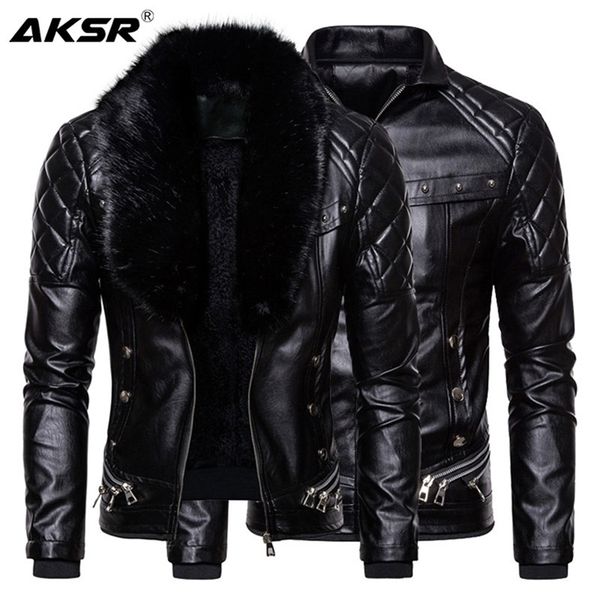 

men's biker leather jacket fur collar detachable faux leather motocycle jackets coats casual pu jacket chaqueta moto hombre 201224, Black