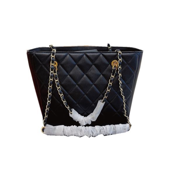 22ss Designer Shopping Bag Сумка сумки Caviar Классические стеганые металлические мешки с черно -белым сплошным цветом плеч