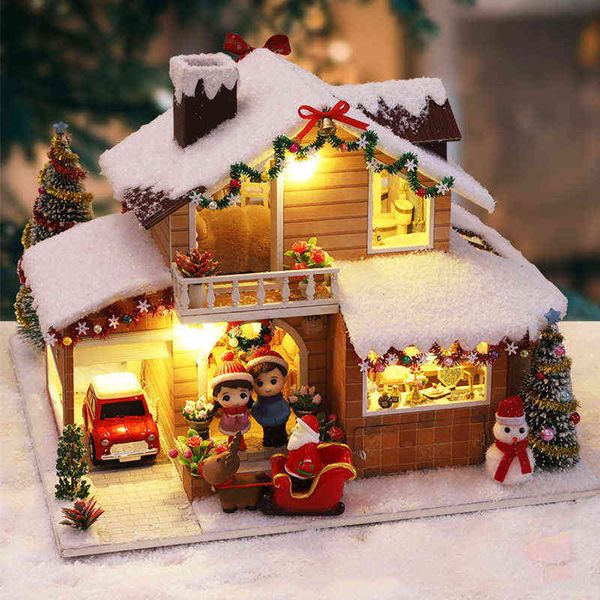 Nuova casa fai da te in miniatura kit per casa delle bambole Natale Carnevale edificio modello camera scatola in legno casa delle bambole mobili giocattoli per bambini regali