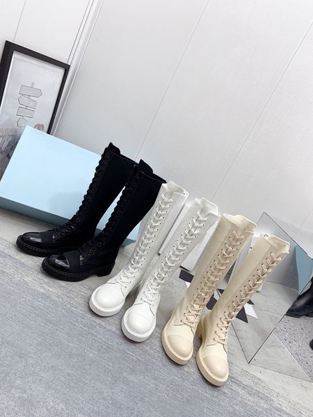 

2022 new round toe lace-up high boots women's martin boots leather flat british long knight spring and autumn single, Black