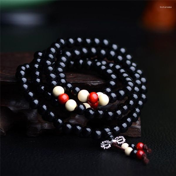 Fios de miçangas de 8 mm de sândalo natural de sândalo 108 contas pulseiras pulseiras de joias feitas à mão pulseira étnica para mulheres ou homens trum22