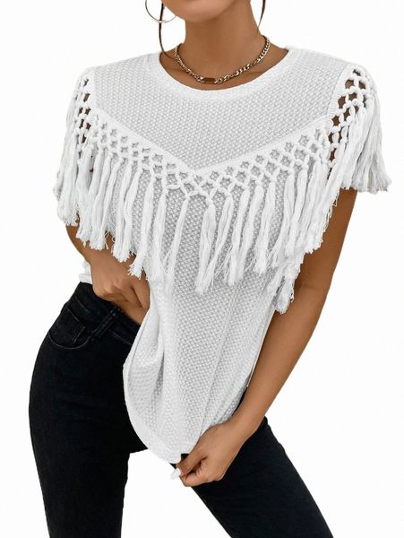

solid tassel trim tank u27e#, White
