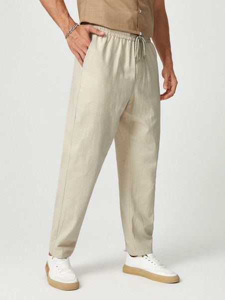 

men drawstring waist tapered pants m0cc#, Black