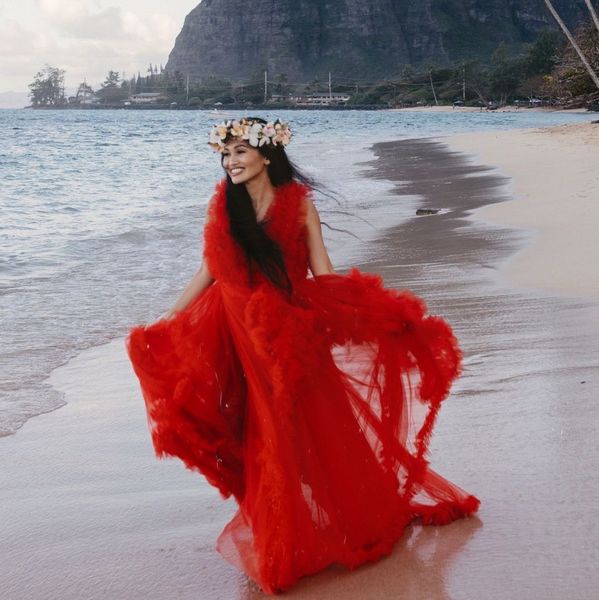 

summer red prom dresses front split tulle baby shower gowns vestido de novia sleeveless long maternity pshooting dress, Black