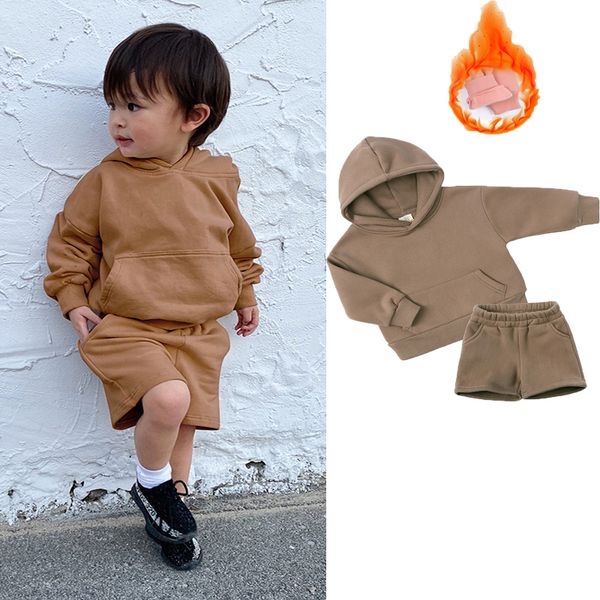 1-14 anni autunno inverno ragazzi ragazza pullover in pile con cappuccio pantaloni della tuta corti bambini 2 pezzi outfit bambini tuta da jogging felpa set